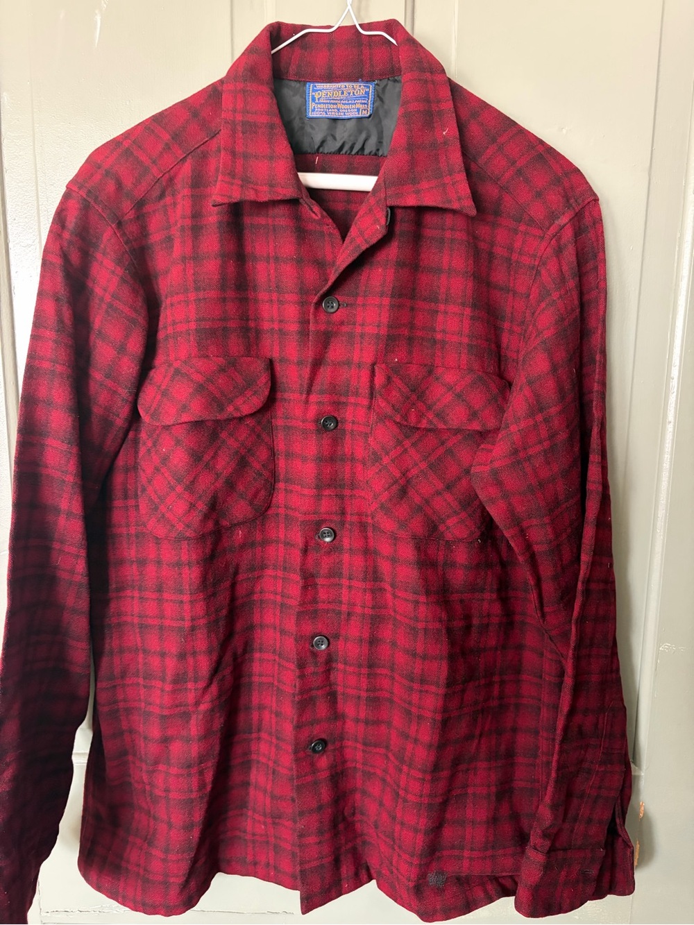Vintage Made in USA 1950’s Pendleton Red Plaid Wool Board Shirt Button-Up